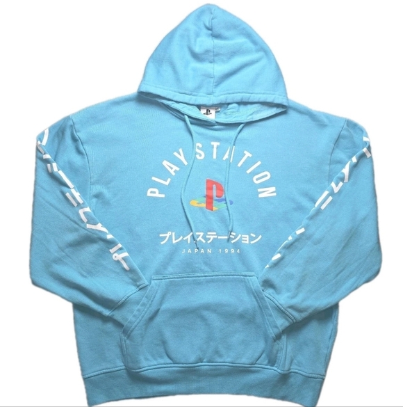 ​PlayStation Japan 1994 Teal Hoodie Large L Sony Gaming Sweatshirt - Picture 2 of 5